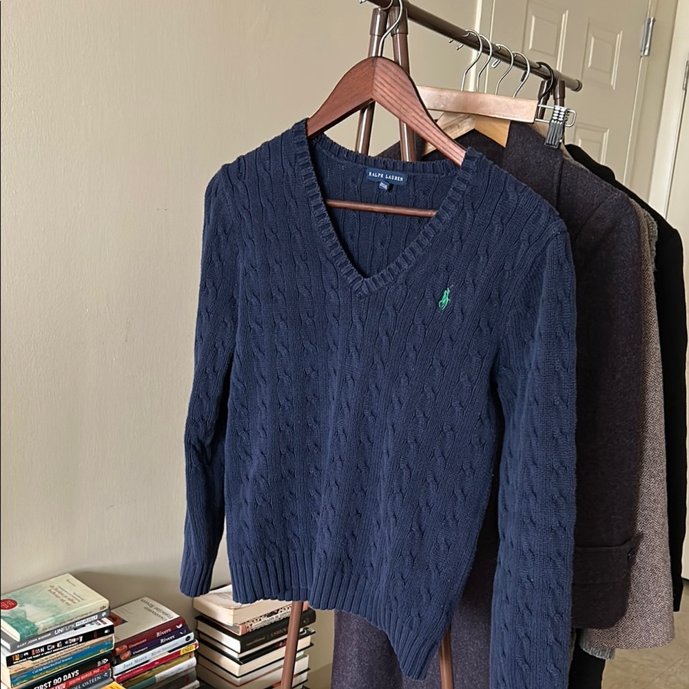 Ralph Lauren Navy V-Neck Sweater Cotton